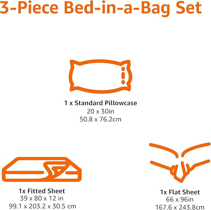 Amazon Basics Lightweight Super Soft Easy Care Wrinkle Free Microfiber 3 Piece Bed Sheet Set with 14-Inch Deep Pockets, Twin, Brick, Solid, Kids, Men & Women Bedding