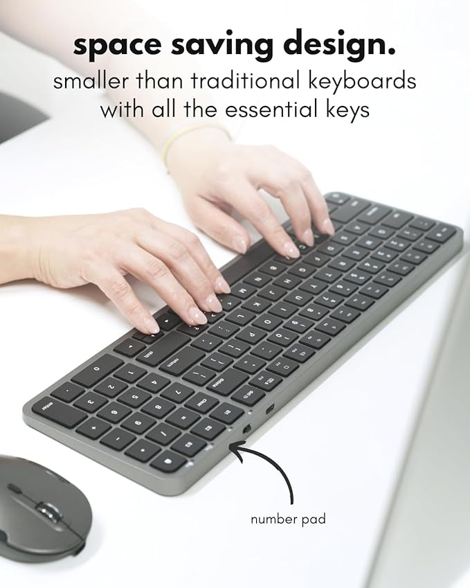 Macally Bluetooth Mac Keyboard and Mouse - Compact (2 Zone) Wireless Apple Keyboard and Mouse Combo with Number Pad - Multi Device, Rechargeable - for Mac, MacBook Pro/Air, iPad, iPhone - Space Black