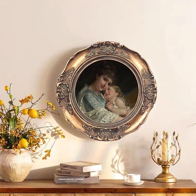 WINPLUS+ Vintage Picture Frames 4x4 Round,Luxury Antique Photo Frames With Green Rust Embossed Flower Furnishing, Retro Style Decor, Wall and Tabletop Display, Art Gallery (4 * 4-Bronze)