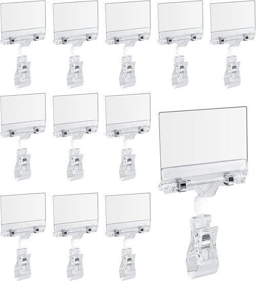 Biaungdo 12 Pcs Rotating Clip Swivel Sign Holder - Clear Double Clip Design for Shelves & Exhibitions