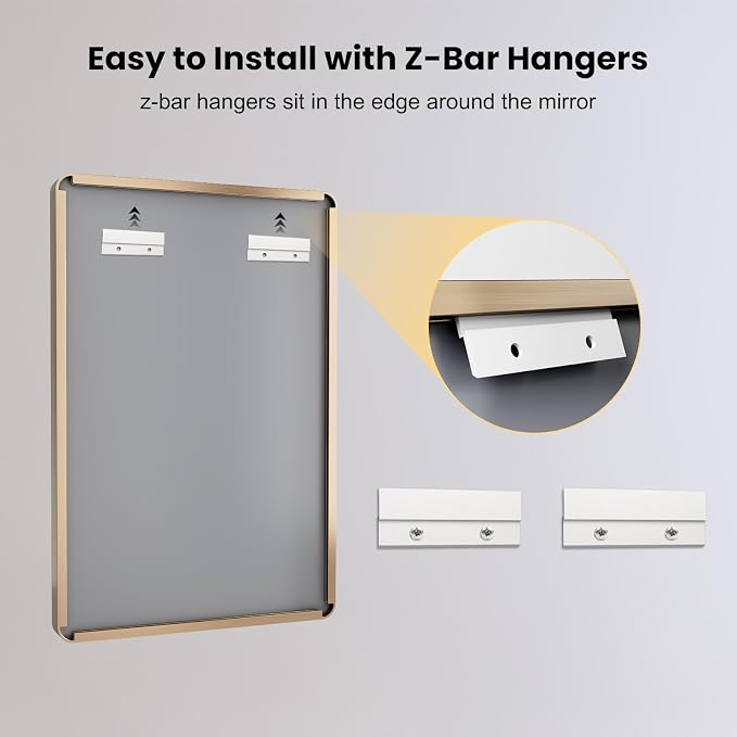 LOAAO 20”X30” Gold Bathroom Mirror, Rounded Rectangle Gold Frame Mirror, Brushed Gold Bathroom Vanity Mirror Wall-Mounted, Anti-Rust, Hangs Horizontally or Vertically