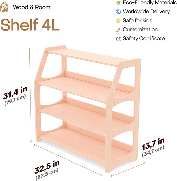 WOOD&ROOM Montessori Corner Shelf - 3 Tier Wooden Kids Bookshelf for Toddlers, Book Storage for Classroom, Toy Shelf Organizer, Small Bookshelf for Kids Room, Nursery Montessori Furniture