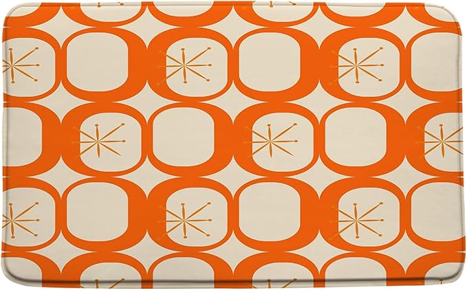 Mid Century Modern Bath Mat Abstract Atomic Geometric Retro 1950s Orange Bathroom Kitchen Toilet Rugs,18x30 Inch