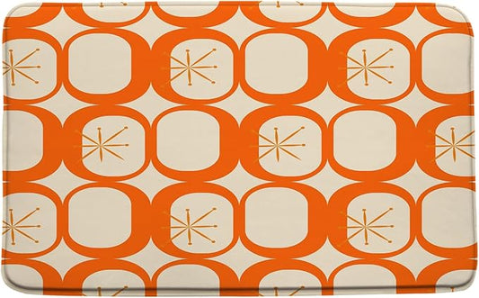 Mid Century Modern Bath Mat Abstract Atomic Geometric Retro 1950s Orange Bathroom Kitchen Toilet Rugs,24x71 Inch
