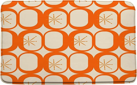 Mid Century Modern Bath Mat Abstract Atomic Geometric Retro 1950s Orange Bathroom Kitchen Toilet Rugs,18x48 Inch