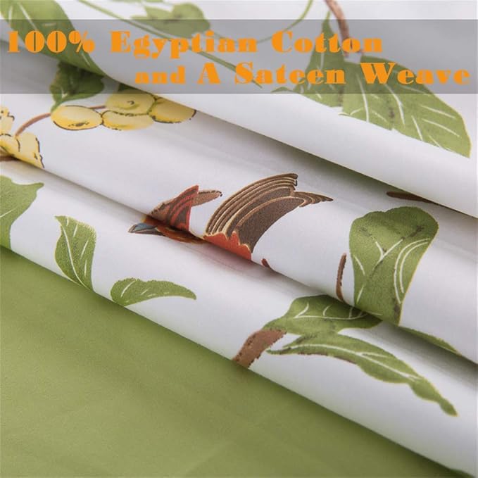 Brandream Duvet Quilt Cover Queen Size, Country Style Bedding Set Colorful Floral Branches Drawing of Summer Blossoms (Queen,Green)