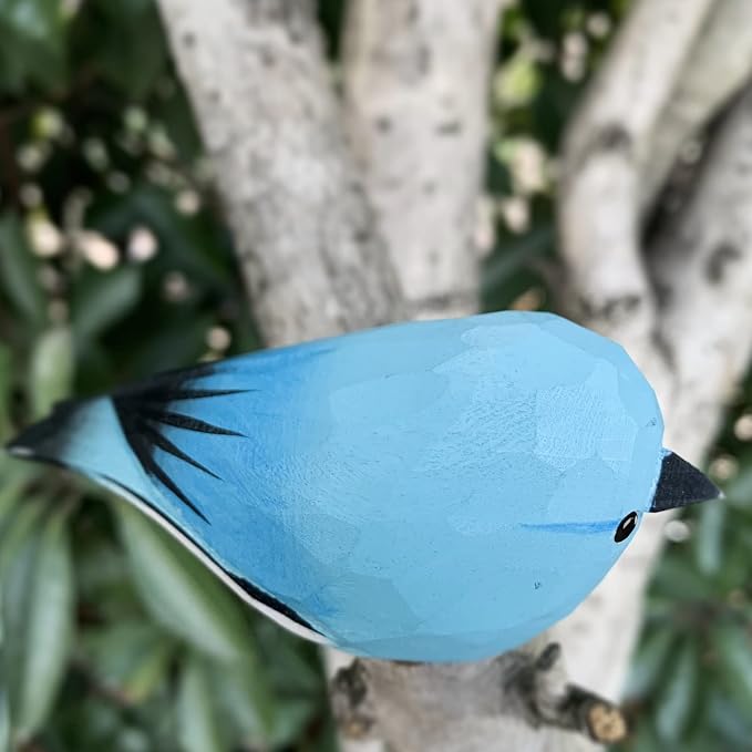 Hand Carved Painted Wooden Birds for Home Decor, Bird Statue for Lovers, Housewarming, Birthday, Christmas, Anniversaries (Blue Robins)