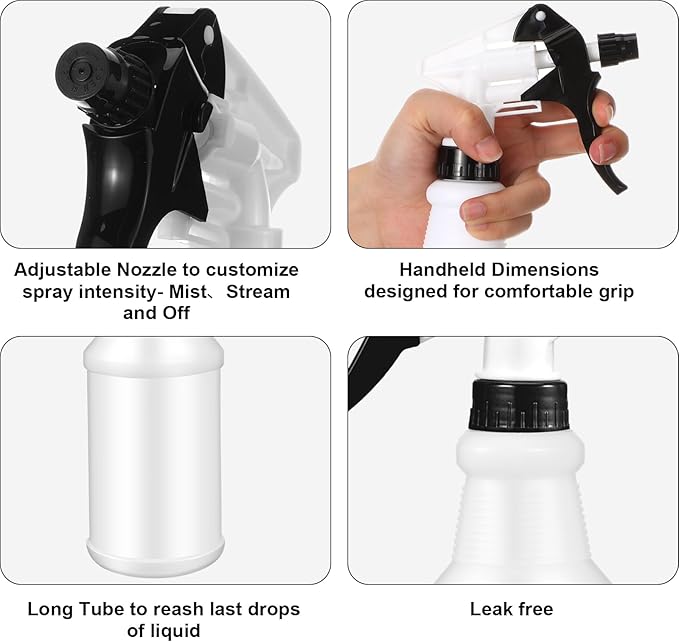 Rtteri 24 Pcs 16 Oz Plastic Spray Bottle for Cleaning Solutions Bulk Empty and Reusable Leak Proof Spraying Bottles for Cleaning, Water, Auto Details, Commercial, Bathroom(Black, White)
