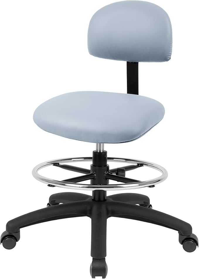 Chair Master FSS Series Square seat (19"-27") seat Height Chair. Vinyl-for Office, Garage, Desk, Shop, Computer, Doctor, Medical, Easy to Clean! 18" Footring (Gray, Mid Stool, Self Braking Casters)