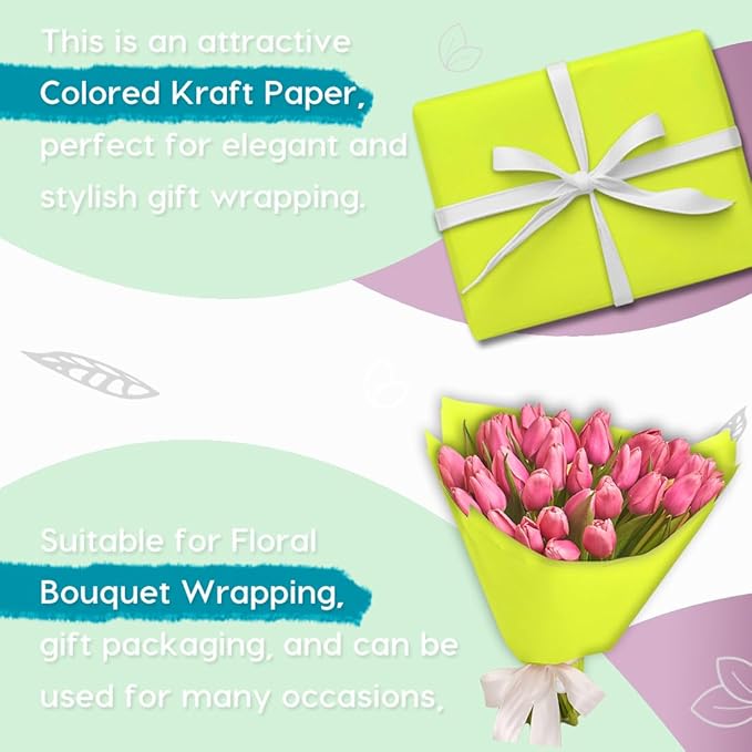 PerkHomy Neon Green Kraft Paper Roll 36" x 1,800" (150') for Gift Wrapping Bouquet Flower Art Painting Craft Writing Packaging Shipping 80GSM 55LB (Neon Green, 36" x 150')
