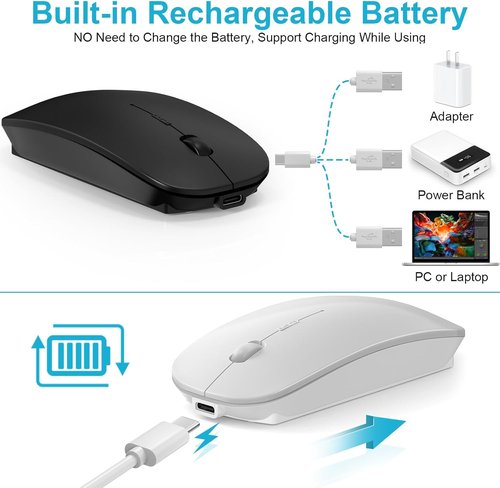 Normdecos Wireless Bluetooth Mouse - Rechargeable Silent Optical Mice for MacBook & iPad | Black
