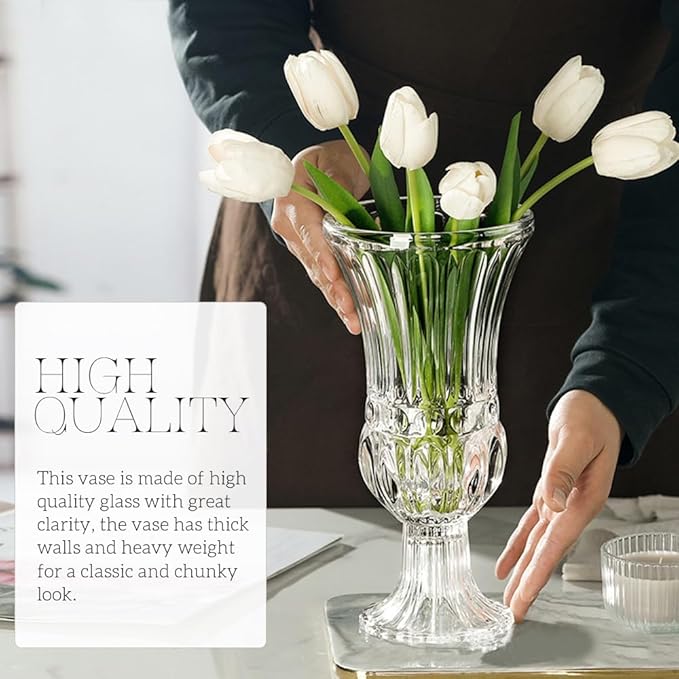 11.6" High Transparent Glass Vase, Art Plant Flower Vase. Decorative for Home Office Wedding Holiday Party Celebrate Centerpiece Decor