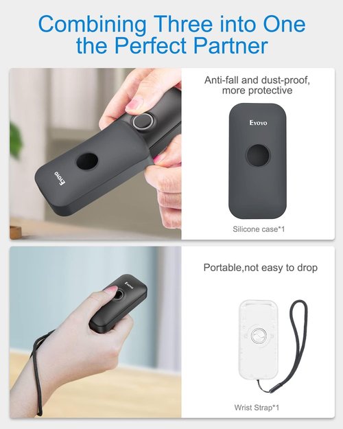 Eyoyo Mini Bluetooth Barcode Scanner - 3-in-1 Wireless & Wired Reader for Windows, Android, iOS | Portable Black