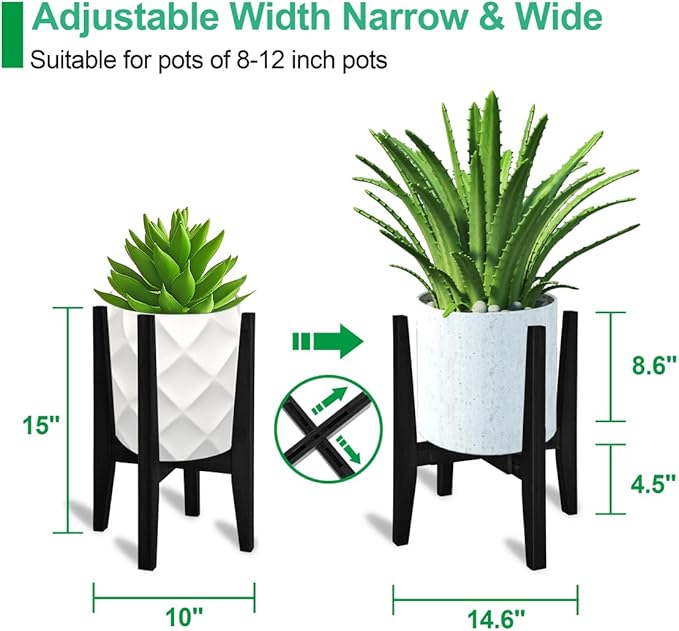 Rnined Plant Stand Indoor, Bamboo Plant Shelf, Adjustable Corner Plants Flower Holders Single Floor Plant Stand, Fits 8 to 12 Inches Pots,(Pot & Plant Not Included)(Black)