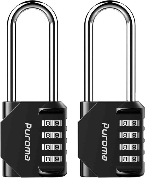 Puroma 4-Digit Waterproof Combination Padlock - 2 Pack of 2.6 Inch Long Shackles | Ideal for Lockers, Gates, and Toolboxes (Black)