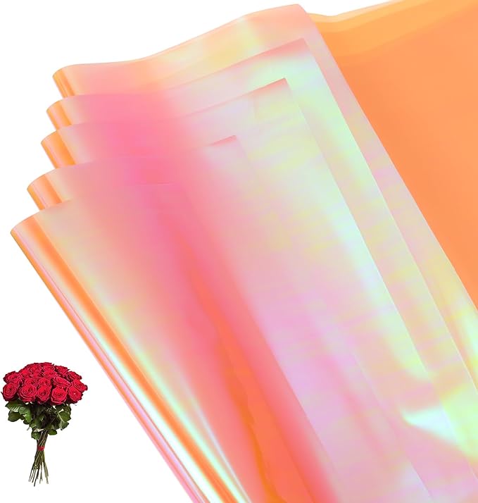PATIKIL 22.8 x 22.8 Inch Flower Wrapping Paper, 20 Pcs Iridescent Double Sided Plastic Bouquet Packaging Waterproof Florist Supplies DIY Crafts Gift Packaging Gift Box Wedding, Champagne