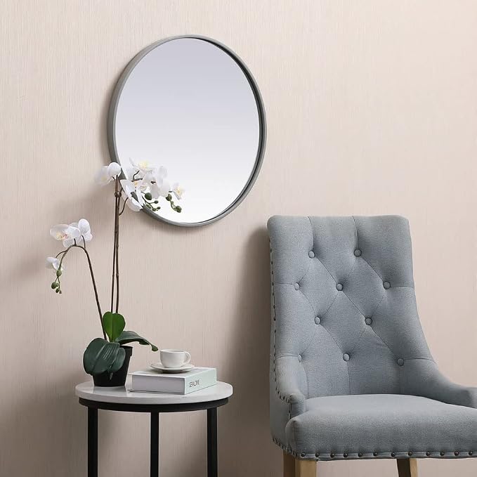 Elegant Decor Eternity 21" Round Mid Century Metal Frame Mirror in Black