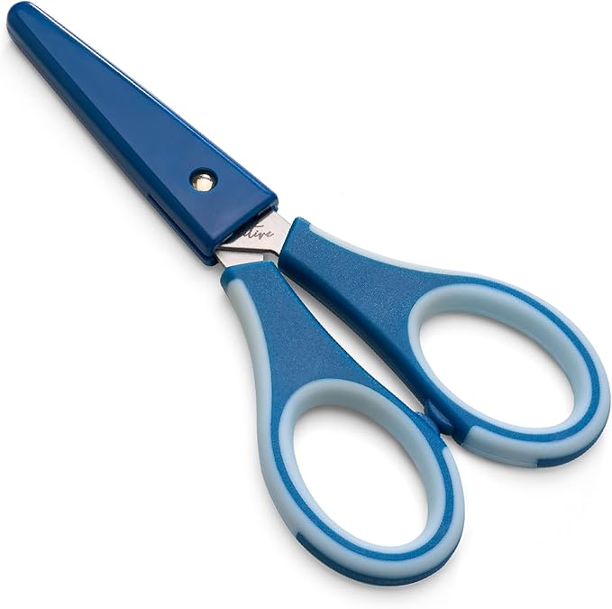 Beaditive Precision Craft Scissors - Ultra Sharp Stainless Steel Blades & Non-Slip TPR Handles - Adult & Kid Scrapbooking Scissors With Safety Cap For Home, Office, School (Blue)