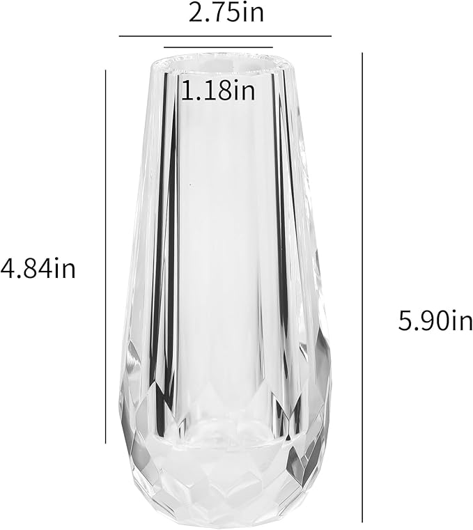 Kitcom Small Flower/Bud Crystal Vase Decorative Vases for Home or Wedding, Outline Dimensions W2.8''xH6', Clear with Gift Box