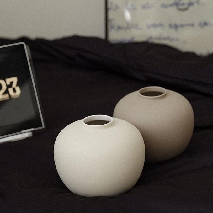 Full Moon Designed Vase, Shaping Flower Art and Displaying Hydroponic Plants, 6.5" × 7.2" (Matte Crème)