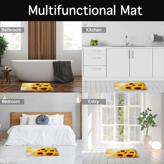 Britimes Bath Mat for Bathroom, Yellow Sunflower Washable Cover Floor Rug Carpets Floor Mat Bathroom Decorations 16x24 Inches for Kitchen Bedroom Indoor