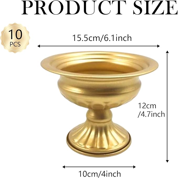 Metal Vases for Table Centerpieces 10 Pcs 4.7 Inch Gold Vases Golden Compote Pedestal Vase,Gold Vases for Centerpieces Flower Holders Center Pieces for Weddings Party Anniversary Decorations