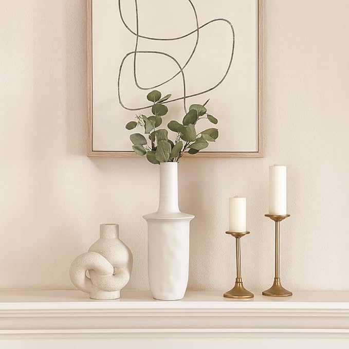 Ceramic Flower Vase for Living Room Decor – Elegant Tall Home and Office Vase with Unique Flared Top Perfect for Fresh Florals – A Modern Centerpiece for House, Bedroom, and Tabletop – 19" Ivory