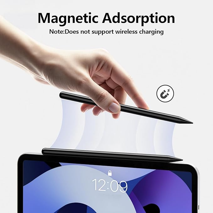 Stylus Pen 2X Fast Charge Active Pencil Compatible with 2018-2025 Apple iPad Pro 11"/12.9"/M4, iPad Air 3/4/5/M2/M3, iPad 6-11, iPad mini 5/6 Gen-Black