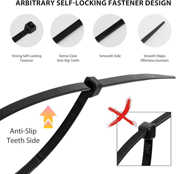 Cable Zip Ties, 250PCS Multi-Purpose Nylon Zip Ties, 4 Inch Self Locking Cable Ties,Self-Locking Wire Ties used for home, garden, garage,indoor and outdoor.Black Cable Ties