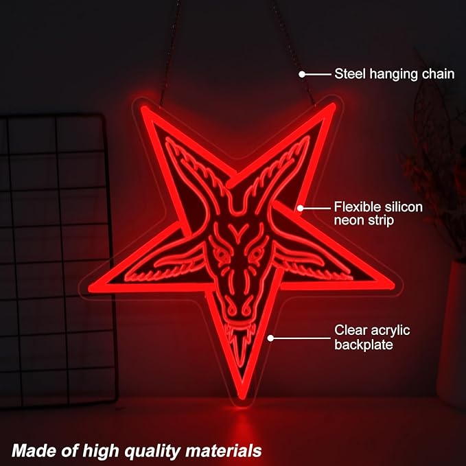 Gothic Baphomet Neon Light, for Wall Decor, Gothic Home Decor,Gothic Satan Sigil for Halloween Wall Art,Lamb Demons Baphomet Inverted Pentagram,3D Engraved Neon Sign For Halloween & Home Ambiance