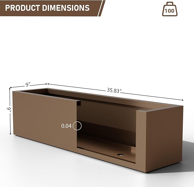 Casaphoriar Metal Planter Box 36"x9"x9", Rectangular Planter and Drainage Holes, Perfect for Outdoor Patio and Balcony Decor, Brown