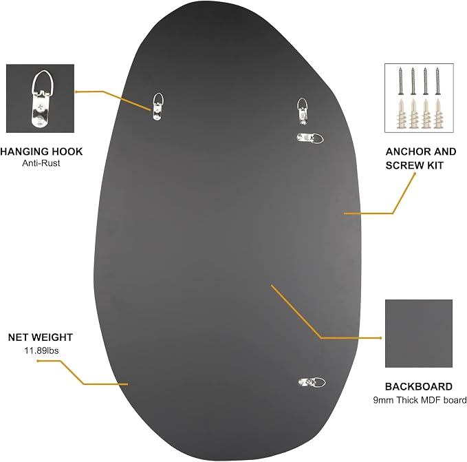 BOMINICA Irregular Wall Mirror Asymmetrical Mirror, Decorative Wall Mirror Golden Wood Framed, Wall Mounted Mirror for Bathroom Living Room Entryway Bedroom Hallway (Gold, 19.5" x 33.5")