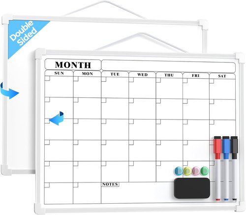 MaxGear Dry Erase Calendar Board - Double-Sided 16"x12" Portable Whiteboard for Planning & Memo
