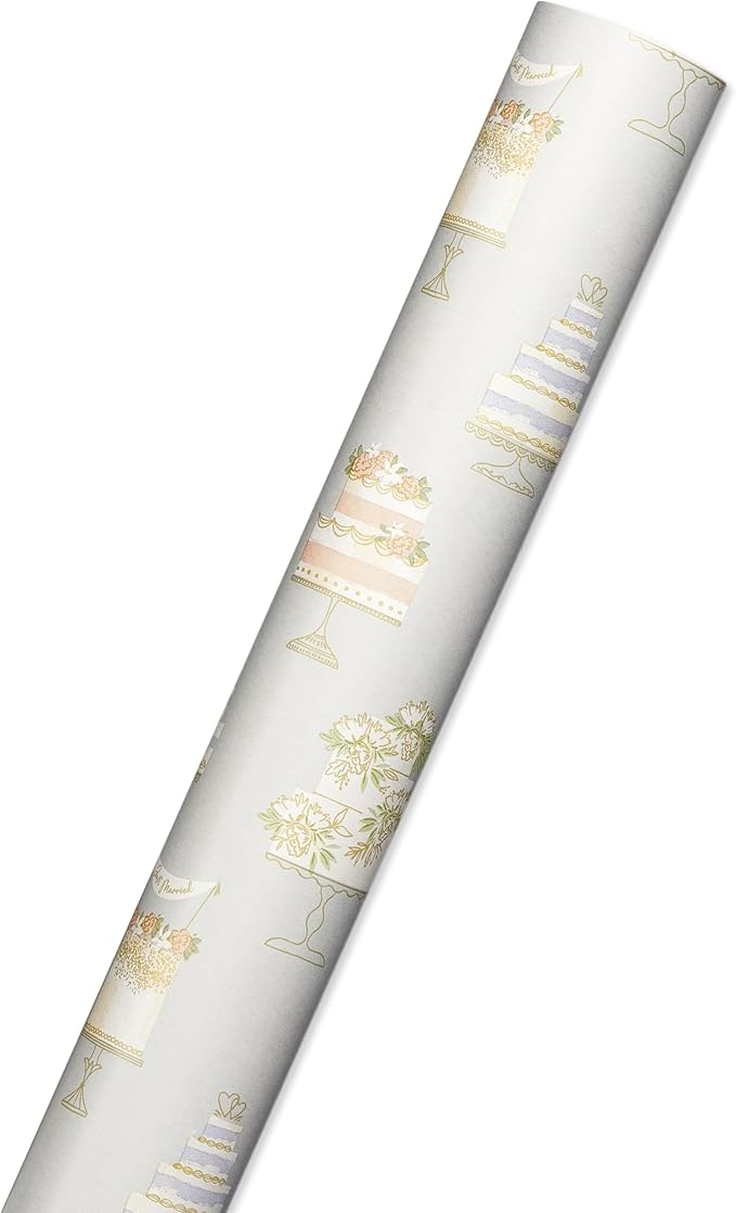 American Greetings 175 sq. ft. Reversible Wrapping Paper for Weddings, Bridal Showers, Engagement, Anniversaries and All Occasions, Wedding Cakes (1 Roll, 30 in x 70 ft.)