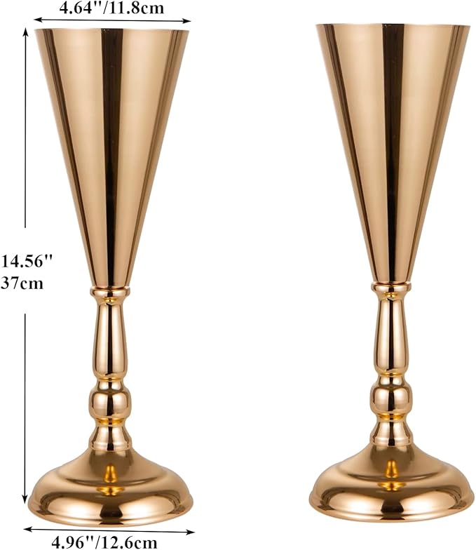Flower Vases for Centerpieces, 14.56in Gold Wedding Centerpieces for Tables, 2Pcs Metal Flower Arrangements Stand for Wedding Aisle Birthday Party Event Decor