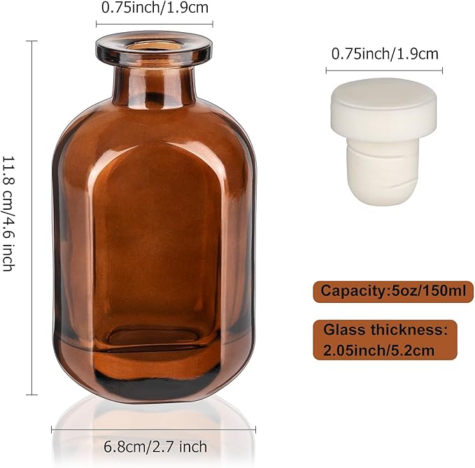 2 Pack 5oz/150ml Glass Reed Diffuser Bottles - Refillable Aromatherapy Storage Containers (Brown)