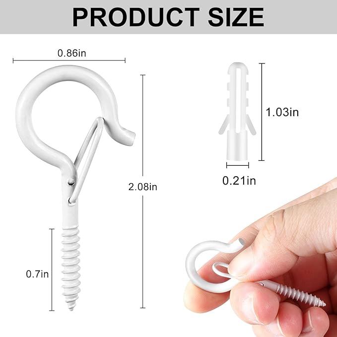FSAH 25 PCS Screw-in Hooks for Outdoor String Lights, Q Hangers Hooks Outdoor for Outside, Swivel Hanging Basket Patio Light Hooks with Safe Buckle Screw in Planter Eye Hook for Wall Ceiling, White