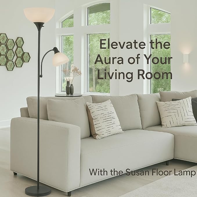 Adjustable Black Floor Lamp with Reading Light, Tall Lamp for Living Room, Bedroom, Office, Susan 72" Standing Lamps for Living Room, Corner Light, Stand Lamp, Floor Lamps for Living Room Modern