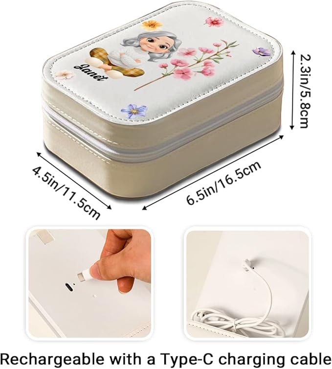 Wrappiness Girls & Women Lovely Makeup Box With LED Mirror - Personalized Jewelry Box Organizer Portable Ideal for Travel, Gift for Daughters Sisters Friends (Birth Month Flower, Women)