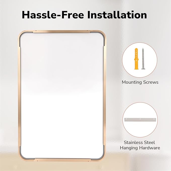 USHOWER Gold Bathroom Mirror 22"x30", Brushed Champagne Gold Rectangle Mirror for Over Sink, Aluminum Frame, Anti-Rust, Tempered Glass, Horizontal or Vertical Mounted