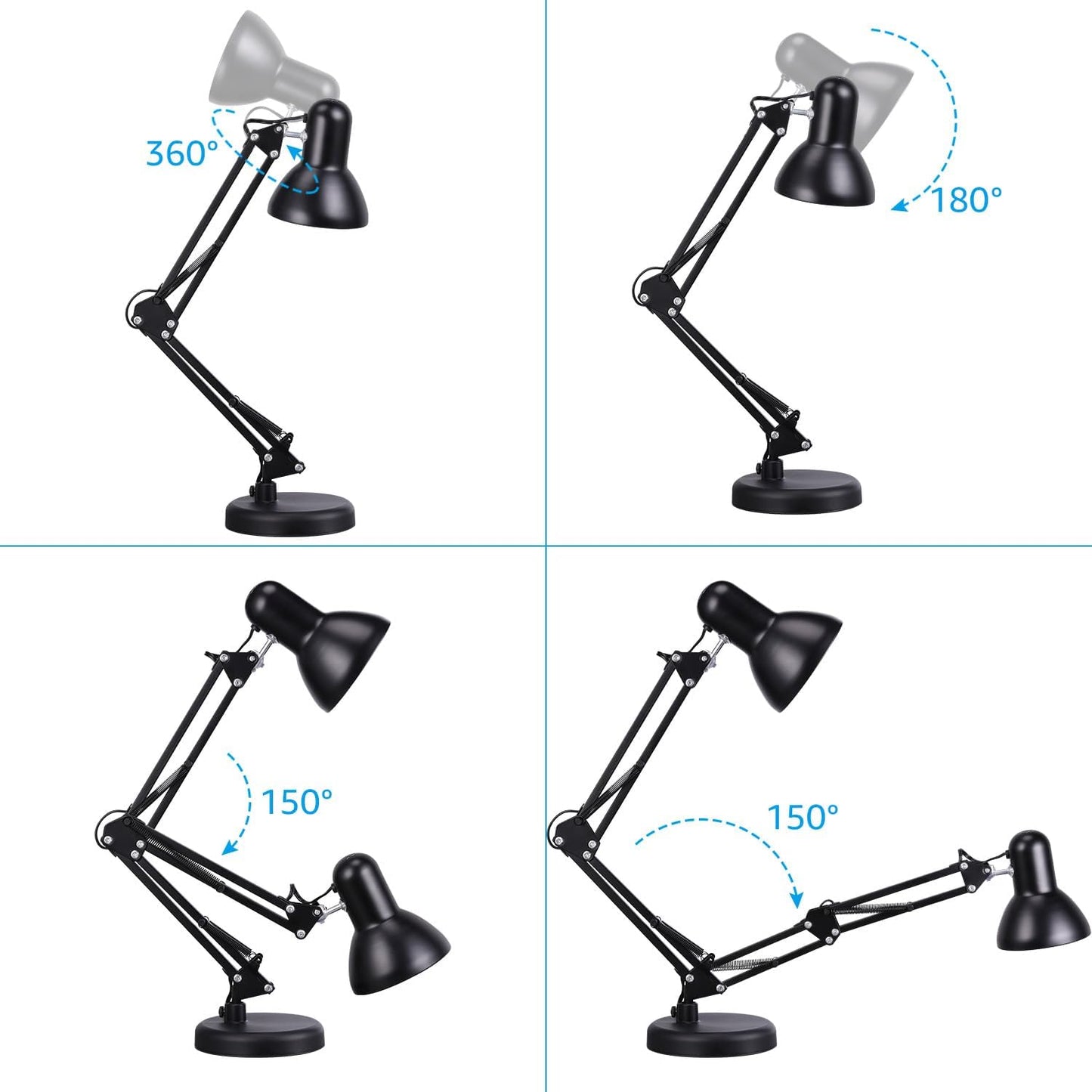 TORCHSTAR Adjustable Metal Desk Lamp - Clamp-On Gooseneck Light for Home Office & Study | Black