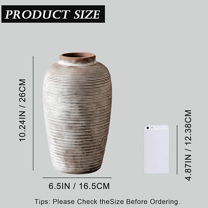 Large Ceramic Vase, 10.24 inch Minimalist Vase for Home Decor, Handmade Farmhouse Flower Vase for Table Centerpiece, Wedding, Living Room, Kitchen Decoration, Shelf Decor (Rust)