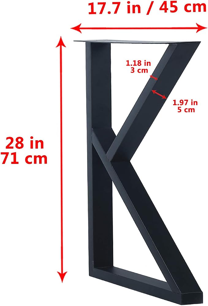 MBQQ 2 Pcs Furniture Legs Rustic Decory K Shape Table Legs,Heavy Duty Metal Desk Legs,Dining Table Legs,Industrial Modern, DIY Iron Bench Legs(H28”xW17.7”)