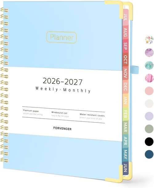Forvencer Academic Planner 2026-2027 - Hardcover Weekly & Monthly Calendar, 6" x 8", Light Blue