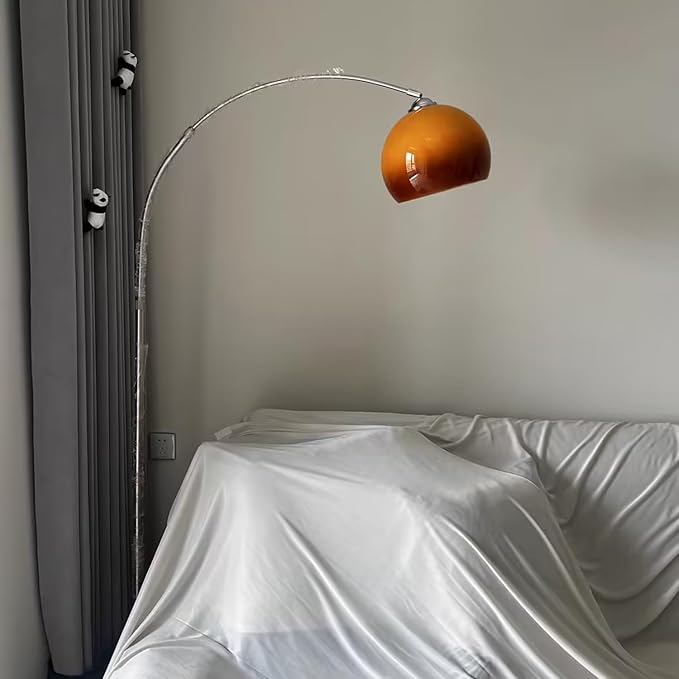MIXL-Arc Floor Lamp with Glass Lampshade,Orange Living Room Floor Lamp,Adjustable Height Reading Standing Lamps.Mid Century Modern Standing Light for Bedroom and Couch