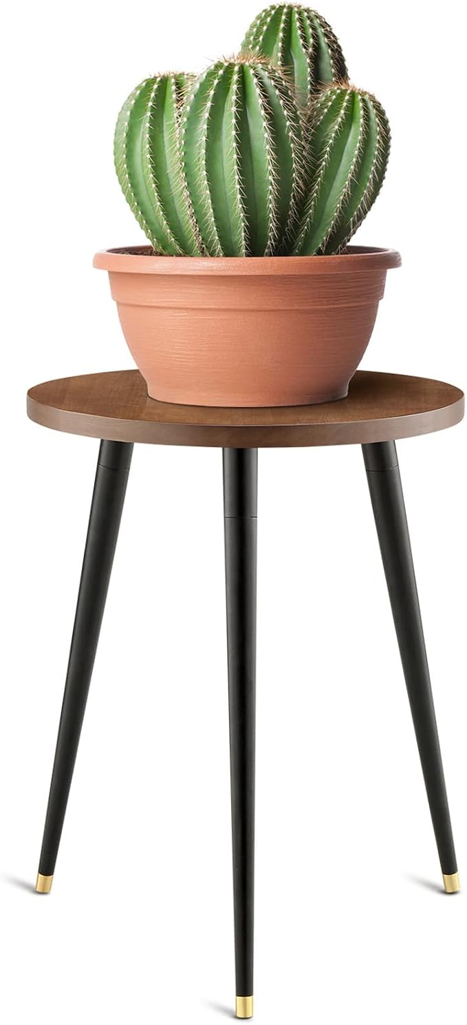 KINNARY Plant Stand Indoor, Mid Century Wood Plant Stand Plant Table for Flower Pots, Heavy Duty Metal Tall Plant Holder, Modern Home Decor Small Round Side End Table (11.8"x16")