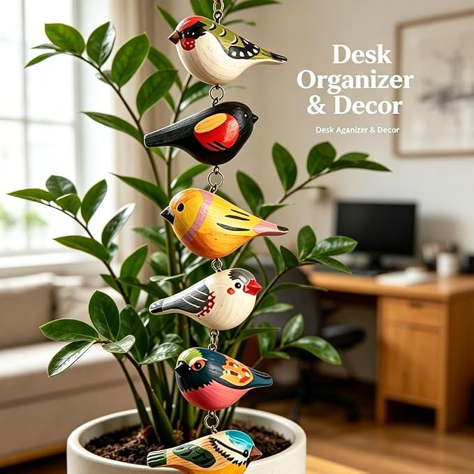Rustic Hand Painted Bird Ornament Handcrafted Wooden Colorful Birds, Carved Northern Figurine for Hanging Decor Indoor Outdoor, Holiday Festival Gifts, for Home Garden(A)