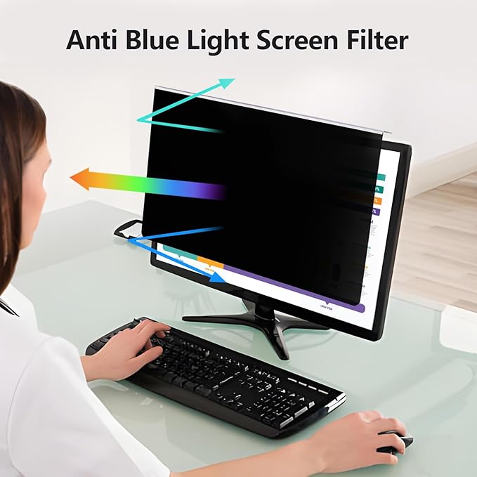 【2 Pack】 Computer Privacy Screen Protector for 23, 23.6, 23.8 and 24 Inches Monitor Anti Blue Light Filter Hanging Type Anti Scratch Easy Installation Shield for Desktop Computer (24 Inches)