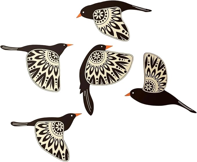 5 Piece Wooden Bird Wall Hanging Ornaments Set Farmhouses Scandinavian Home Decors For Bird Lover Handmade Wall Art Wood Nursery Wall Decorations
