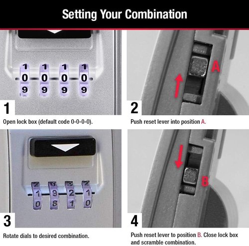 Master Lock 5425D Wall Mount Lock Box - Set Your Own Combination, Light-Up Dials, 6 Key Capacity, Black
